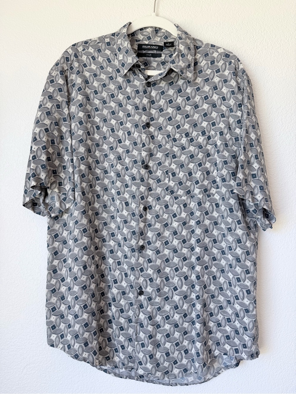 Murano 100% Silk Geometric Button Up Shirt 90s Dadcore Camp Shirt L